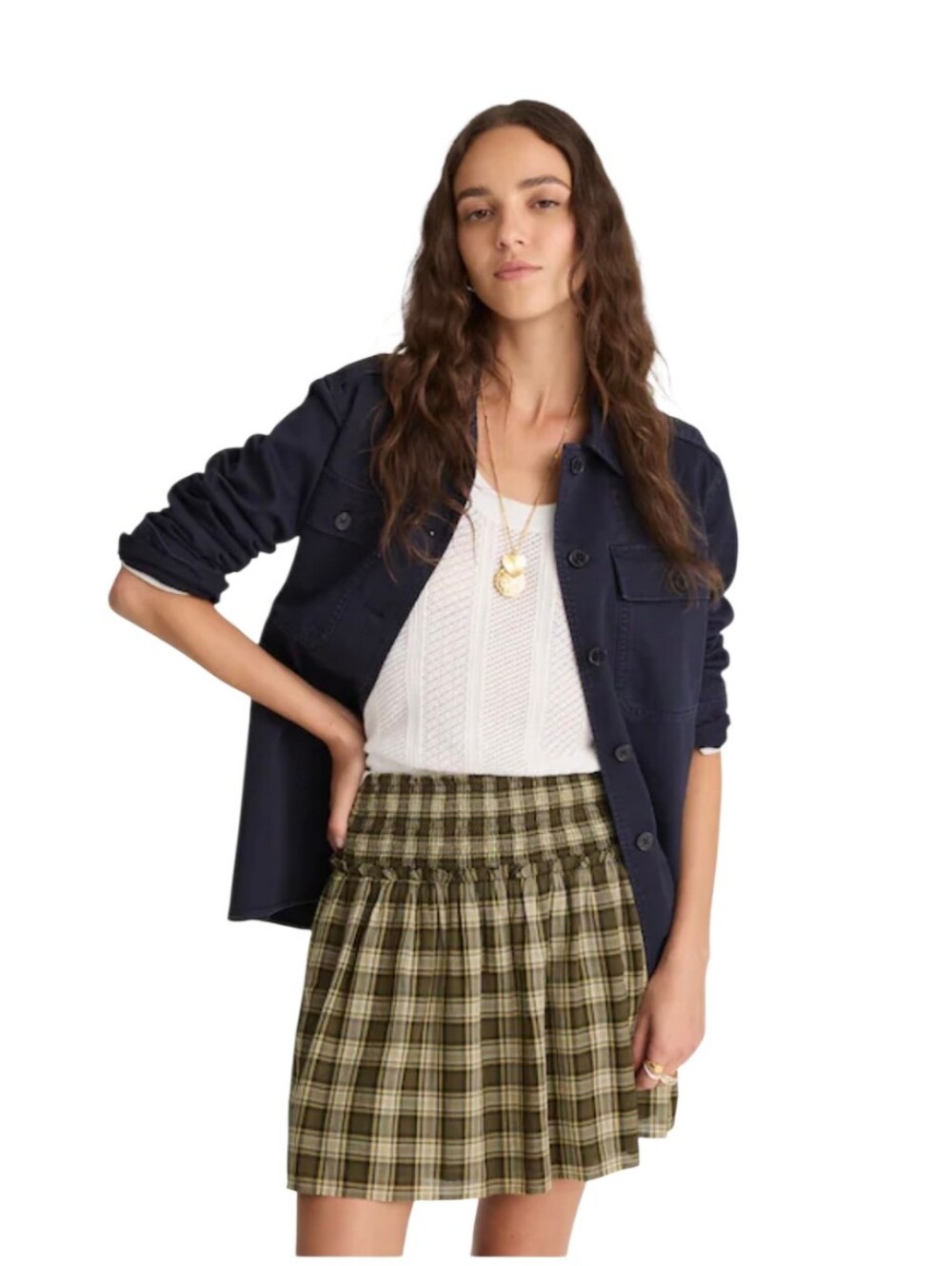 Madewell Smocked Waist Plaid Mini Skirt - L.            L39
